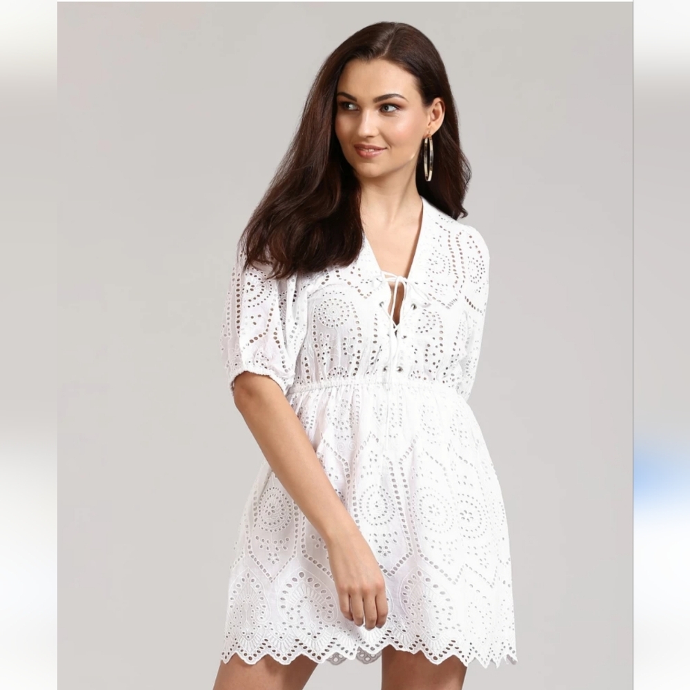 Forever 21 A-line White Eyelet Dress Sz: Large